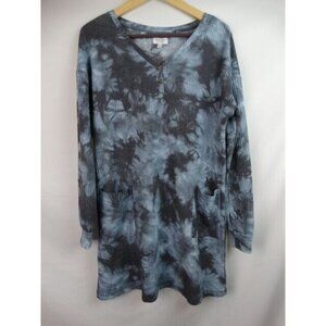 True Craft Top Women's Size Small Blue Tie Dye Waffle Tunic Long Sleeve Shirt